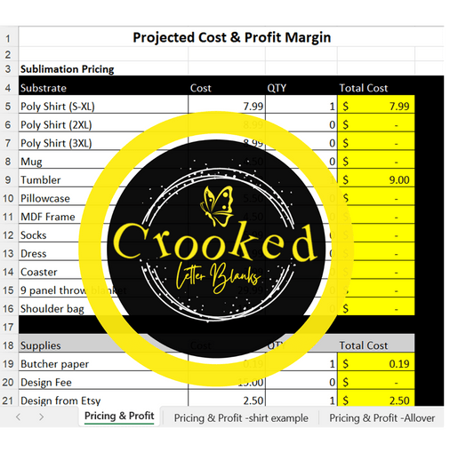 Crafters Price Calculator - Crooked Letter Sublimation Blanks