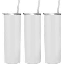 Sublimation 20 oz Stainless Steel Skinny Straight Tumbler- clear lid and plastic straw included. MOQ 3